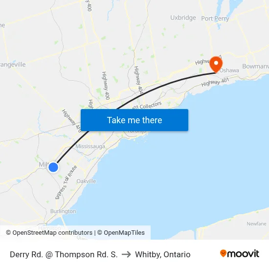 Derry Rd. @ Thompson Rd. S. to Whitby, Ontario map