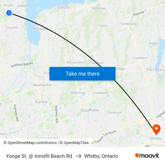 Yonge St. @ Innisfil Beach Rd. to Whitby, Ontario map