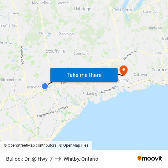 Bullock Dr. @ Hwy. 7 to Whitby, Ontario map