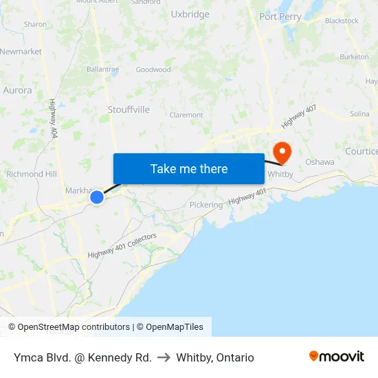 Ymca Blvd. @ Kennedy Rd. to Whitby, Ontario map