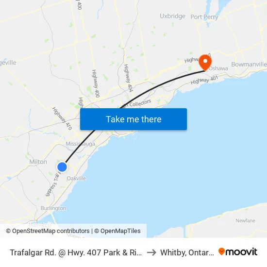 Trafalgar Rd. @ Hwy. 407 Park & Ride to Whitby, Ontario map