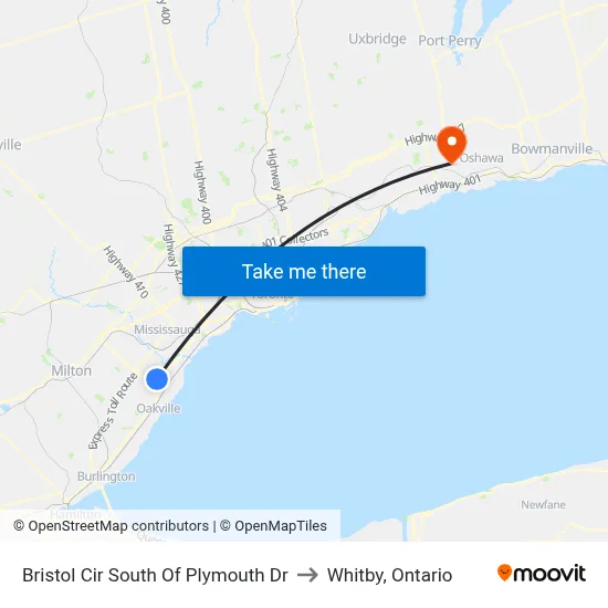 Bristol Cir South Of Plymouth Dr to Whitby, Ontario map