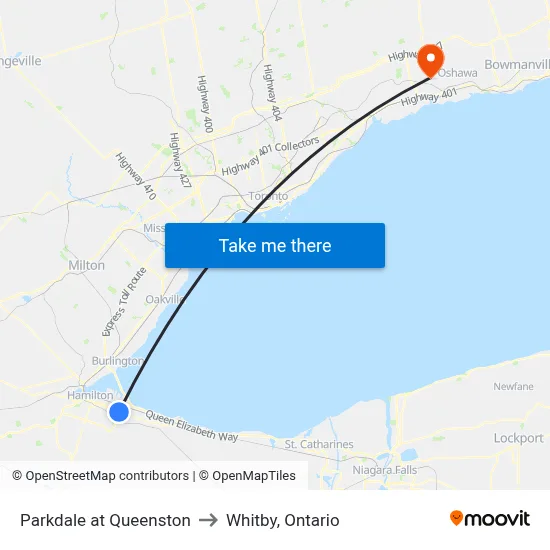 Parkdale at Queenston to Whitby, Ontario map