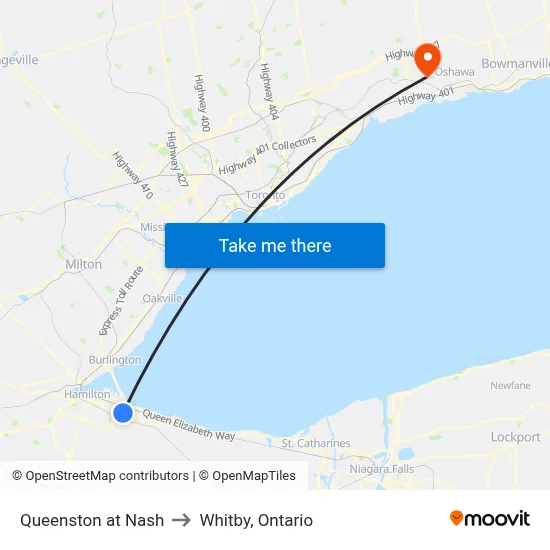 Queenston at Nash to Whitby, Ontario map