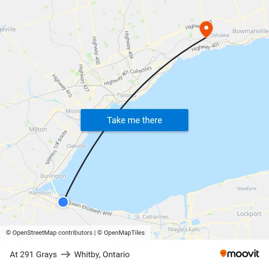 At 291 Grays to Whitby, Ontario map