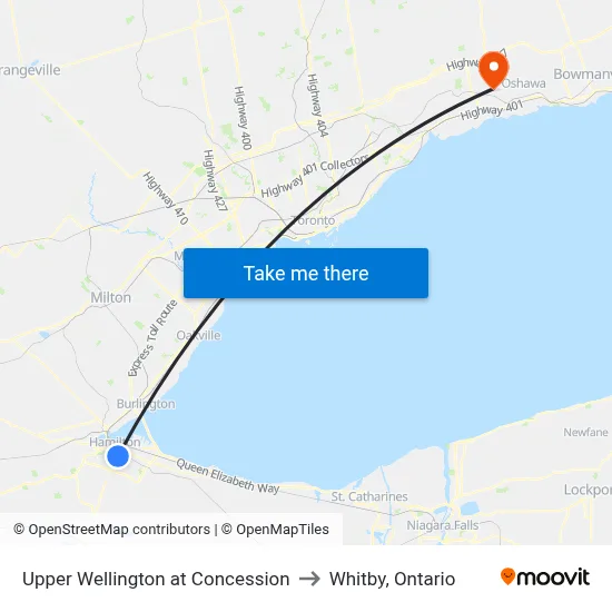 Upper Wellington at Concession to Whitby, Ontario map