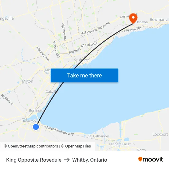 King Opposite Rosedale to Whitby, Ontario map