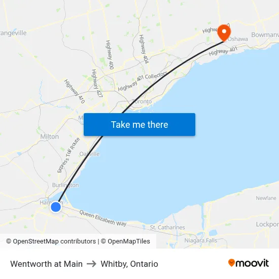 Wentworth at Main to Whitby, Ontario map