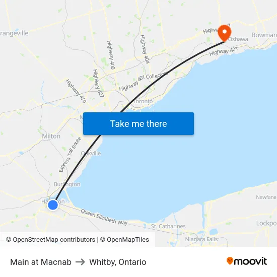 Main at Macnab to Whitby, Ontario map