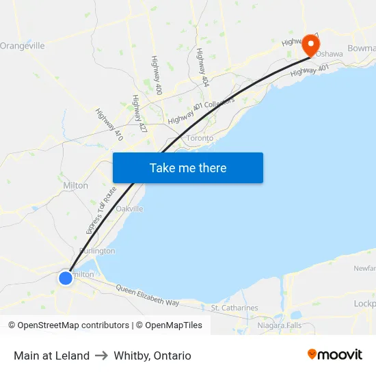 Main at Leland to Whitby, Ontario map