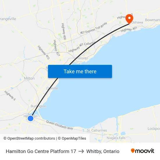 Hamilton Go Centre Platform 17 to Whitby, Ontario map