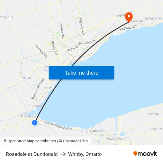 Rosedale at Dundonald to Whitby, Ontario map
