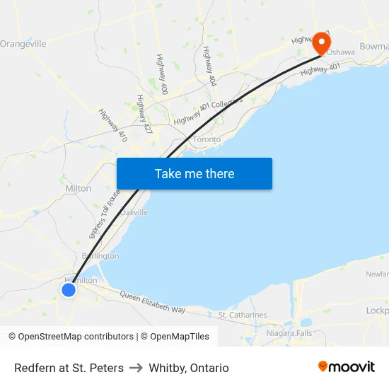 Redfern at St. Peters to Whitby, Ontario map