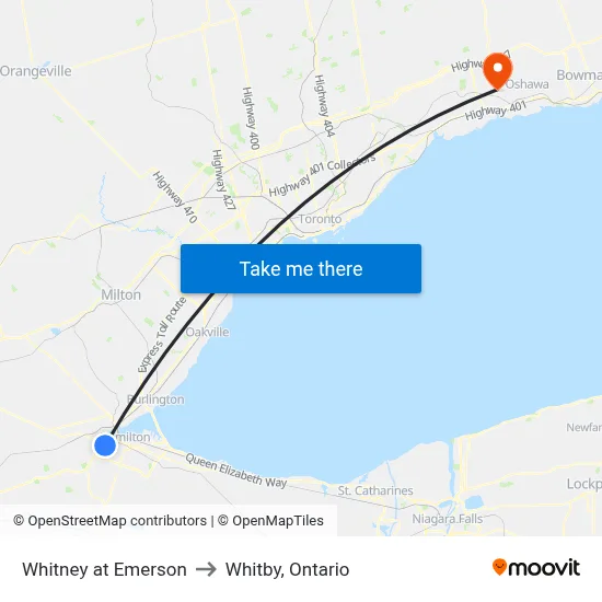 Whitney at Emerson to Whitby, Ontario map