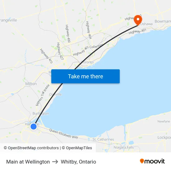 Main at Wellington to Whitby, Ontario map