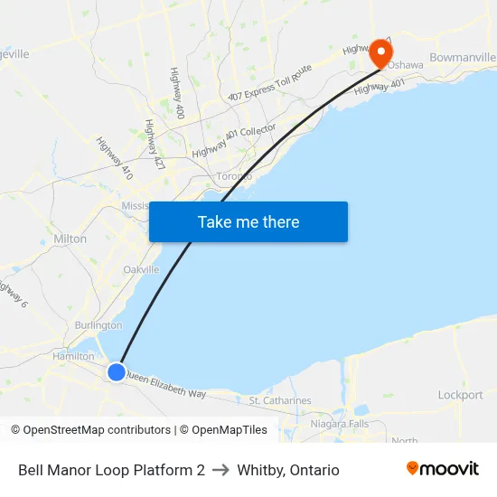Bell Manor Loop Platform 2 to Whitby, Ontario map