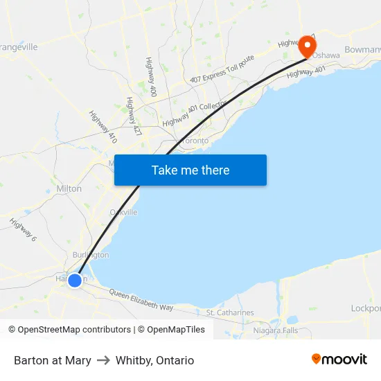 Barton at Mary to Whitby, Ontario map