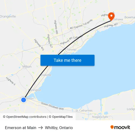 Emerson at Main to Whitby, Ontario map