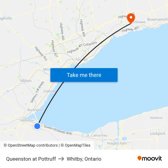 Queenston at Pottruff to Whitby, Ontario map