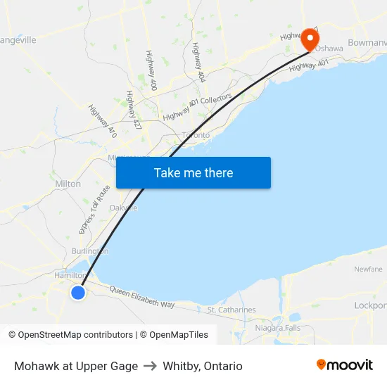 Mohawk at Upper Gage to Whitby, Ontario map