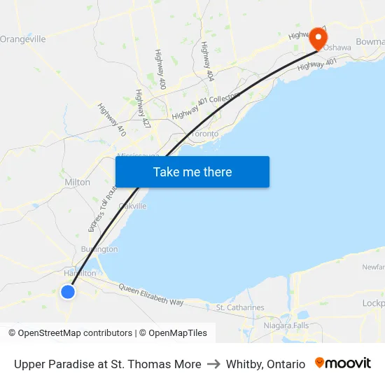 Upper Paradise at St. Thomas More to Whitby, Ontario map
