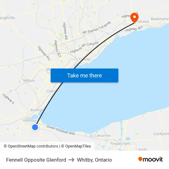 Fennell Opposite Glenford to Whitby, Ontario map
