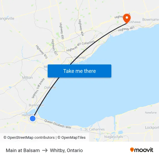 Main at Balsam to Whitby, Ontario map