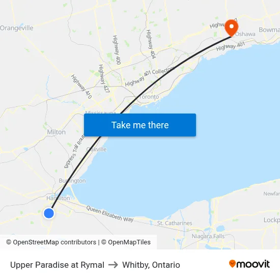 Upper Paradise at Rymal to Whitby, Ontario map