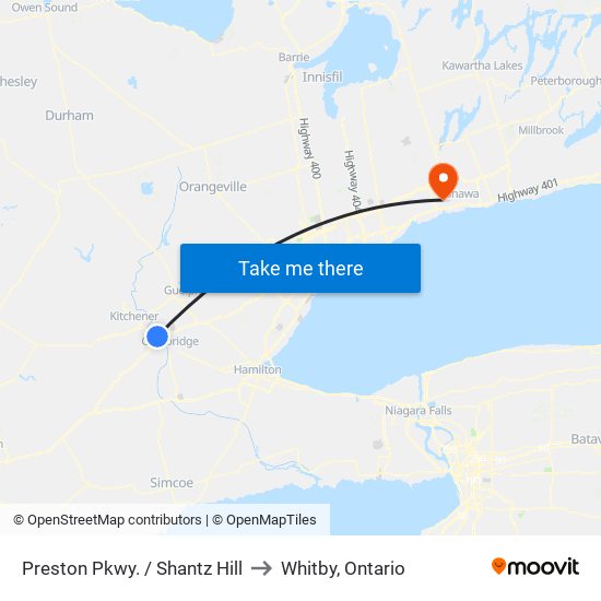Preston Pkwy. / Shantz Hill to Whitby, Ontario map