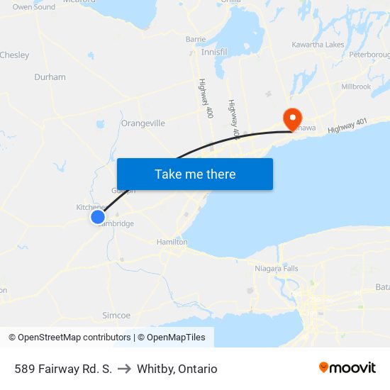 589 Fairway Rd. S. to Whitby, Ontario map