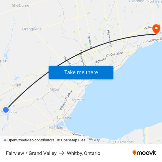 Fairview / Grand Valley to Whitby, Ontario map