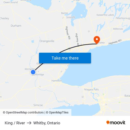 King / River to Whitby, Ontario map