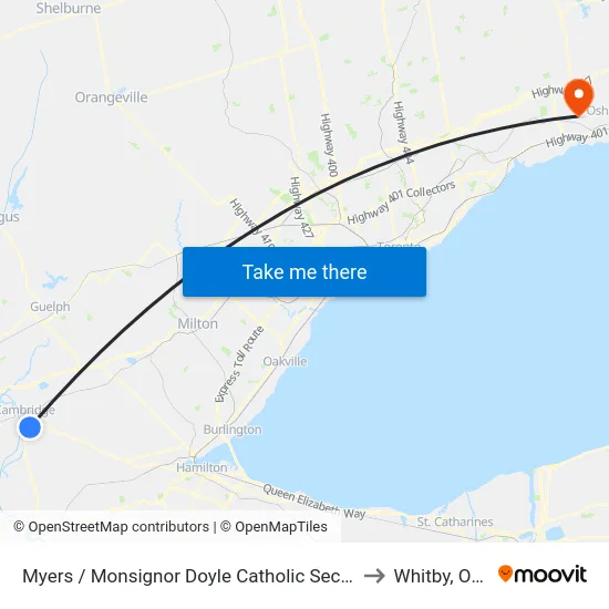Myers / Monsignor Doyle Catholic Secondary School to Whitby, Ontario map