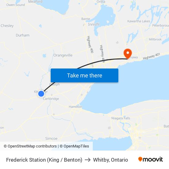 Frederick Station (King / Benton) to Whitby, Ontario map