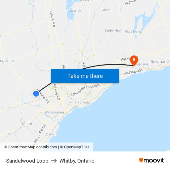 Sandalwood Loop to Whitby, Ontario map