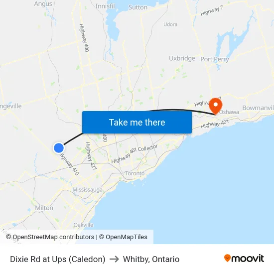 Dixie Rd at Ups (Caledon) to Whitby, Ontario map