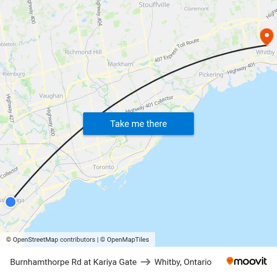 Burnhamthorpe Rd at Kariya Gate to Whitby, Ontario map