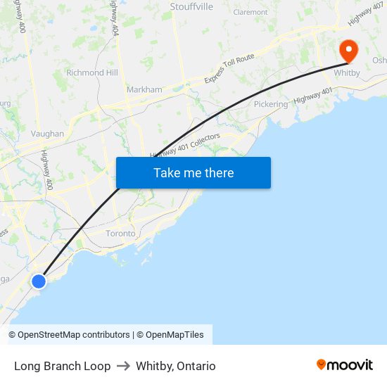 Long Branch Loop to Whitby, Ontario map