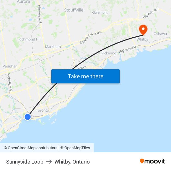 Sunnyside Loop to Whitby, Ontario map