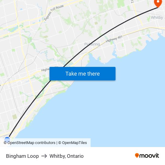 Bingham Loop to Whitby, Ontario map