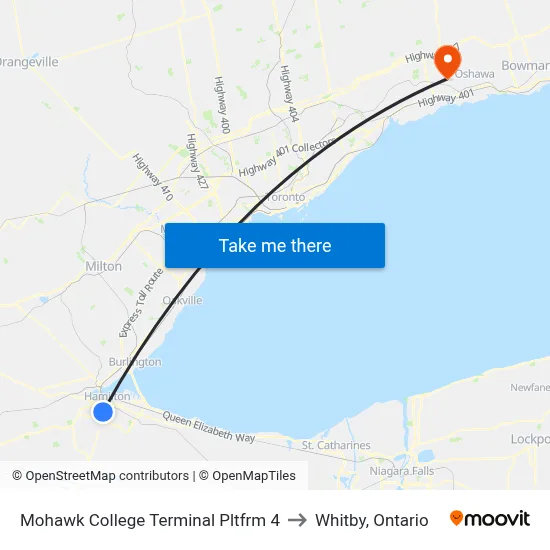 Mohawk College Terminal Pltfrm 4 to Whitby, Ontario map