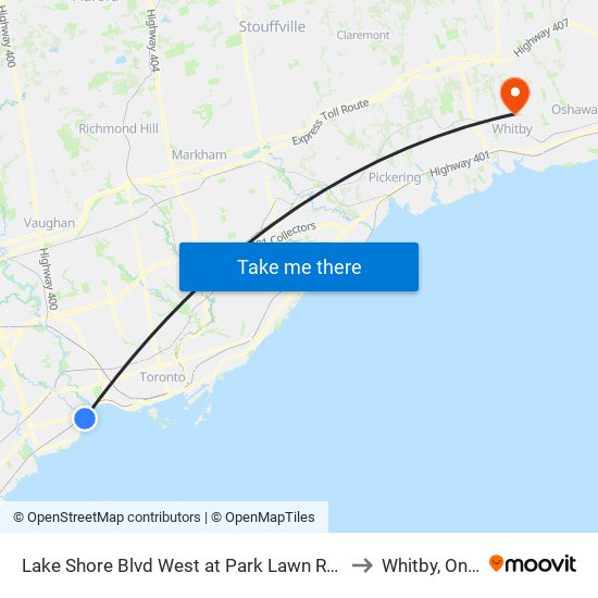 Lake Shore Blvd West at Park Lawn Rd West Side to Whitby, Ontario map