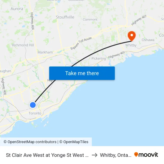 St Clair Ave West at Yonge St West Side to Whitby, Ontario map