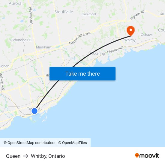 Queen to Whitby, Ontario map