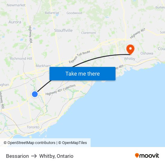 Bessarion to Whitby, Ontario map