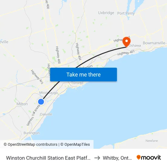 Winston Churchill Station East Platform 5 to Whitby, Ontario map