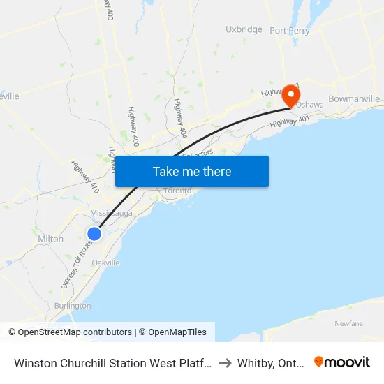 Winston Churchill Station West Platform 4 to Whitby, Ontario map