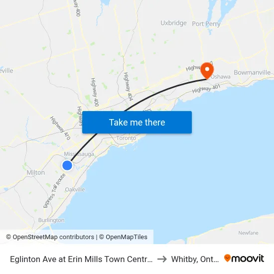 Eglinton Ave at Erin Mills Town Centre South to Whitby, Ontario map