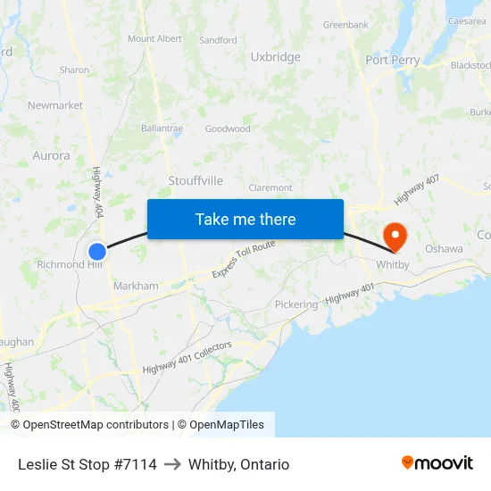 Leslie St Stop #7114 to Whitby, Ontario map