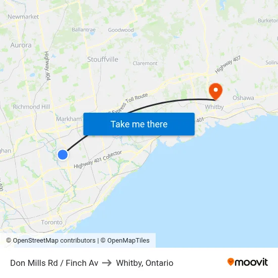 Don Mills Rd / Finch Av to Whitby, Ontario map